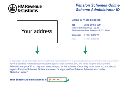 Picture of HMRC letter: Pension Schemes Online Scheme Administrator ID