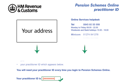 Picture of HMRC letter: Pension Schemes Online Practitioner ID